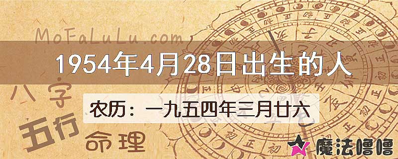 1954年4月28日出生的八字怎么样？